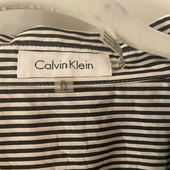 NWOT Calvin Klein Womens Shirt Blouse Top Striped Cotton Zip Front Pockets - Picture 8 of 9